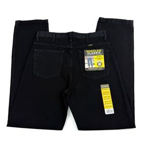 Rustler Classic Men's Black Jeans Regular Fit Straight Leg Durable Heavyweight